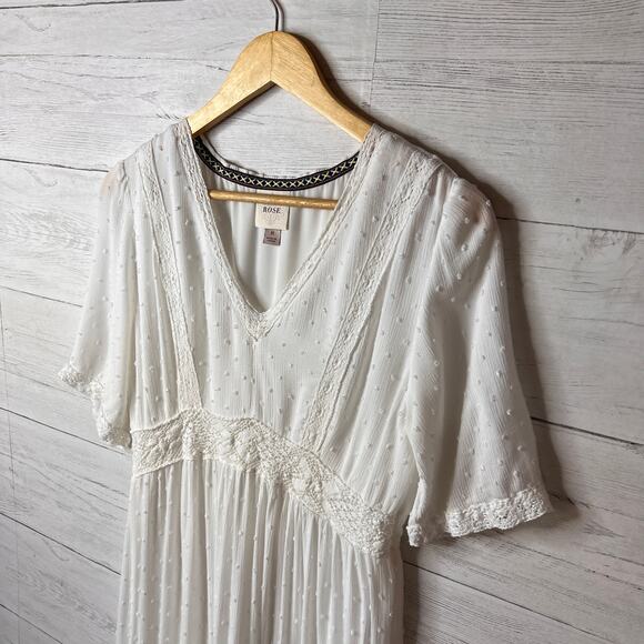 Knox Rose Dress Womens Size Medium Ivory Swiss Dot Peasant Style Tiered Maxi - Picture 6 of 16